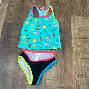 Cat & Jack Aqua Tankini Set with Black Bottoms Amazing condition